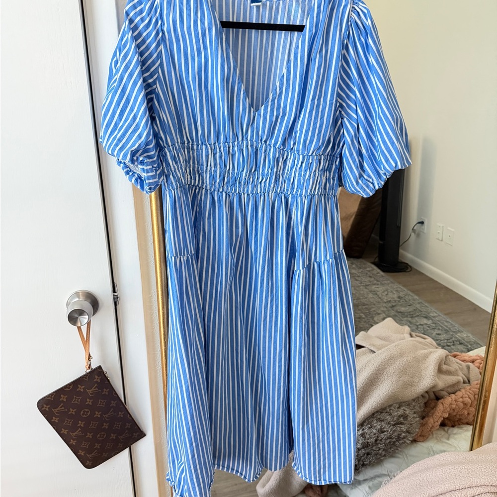 Old Navy Blue and White Striped Midi Dress